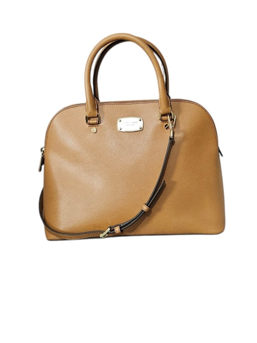 Michael Kors Cindy Large Leather Dome Satchel Shoulder Handbag COA Tan Gold - Picture 14 of 16